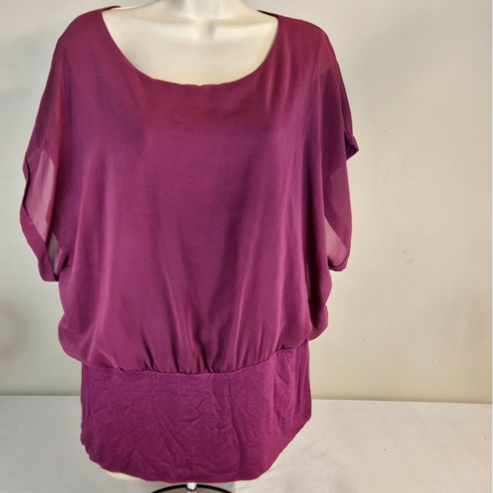 Joseph A Silk Blend Blouse Plum Purple Dolman‎ Sleeve Banded Hem Top Large